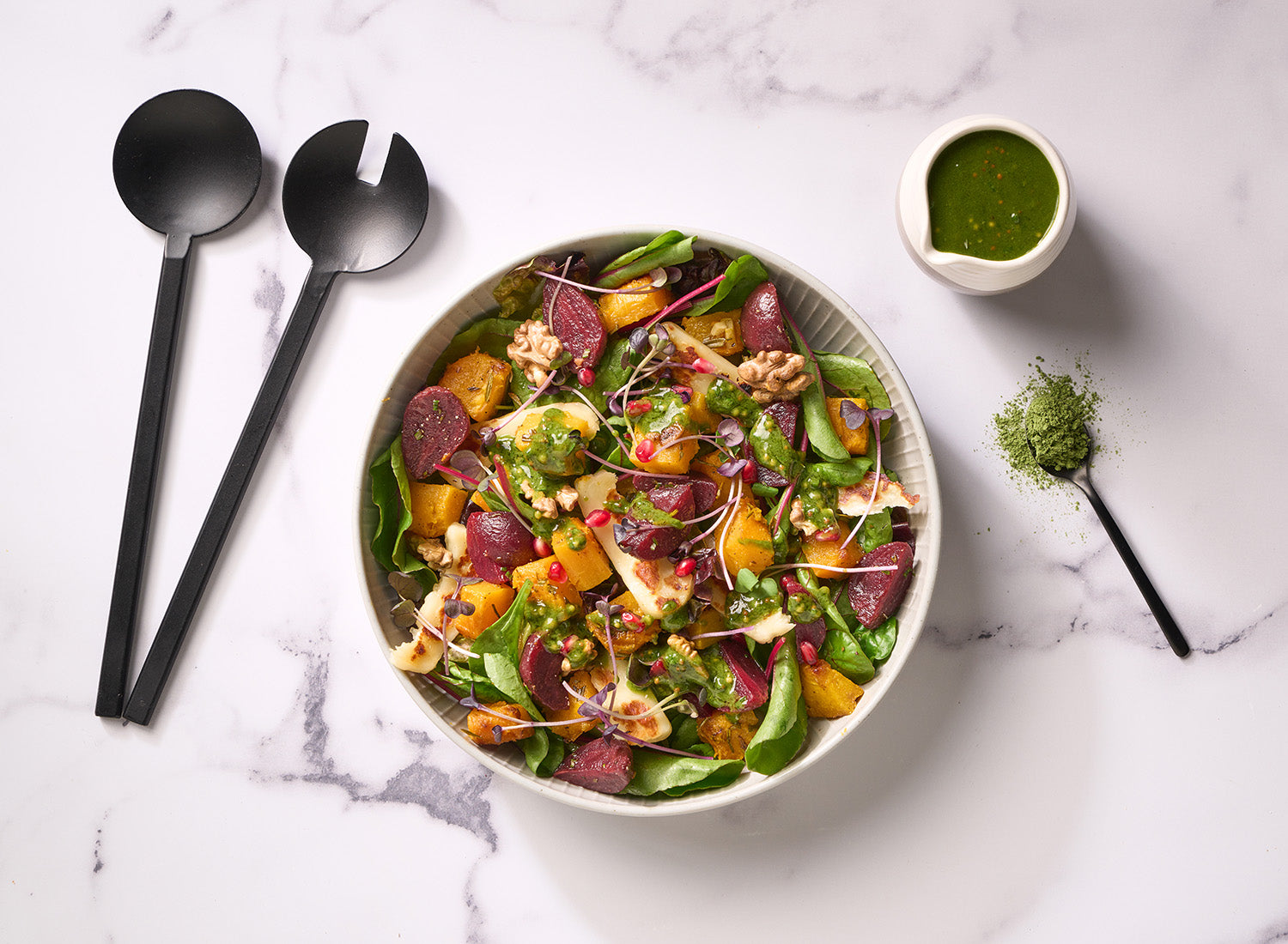 Pumpkin, beetroot and halloumi salad