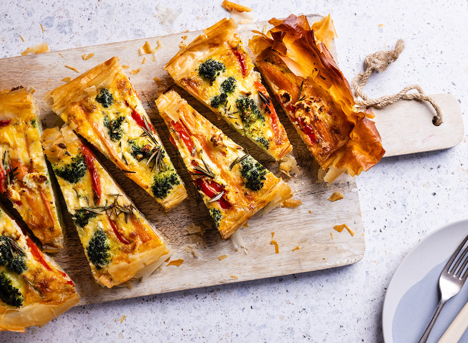 Vegetable and feta open filo tart
